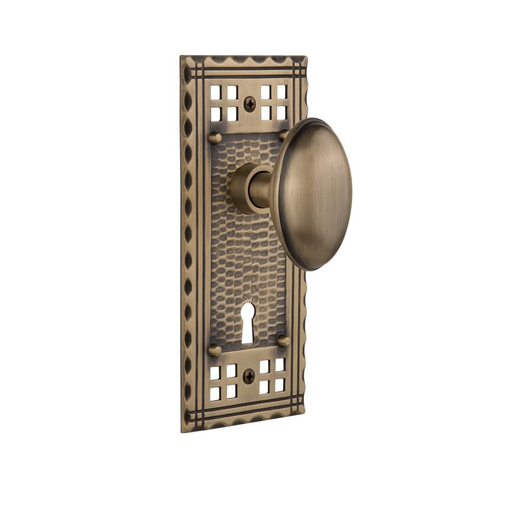 Nostalgic Warehouse CRAHOM Double Dummy Knob Craftsman Plate with Homestead Knob and Keyhole in Antique Brass
